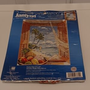 Janlynn 'Tropical Vacation Window' Counted Cross Stitch Kit. The kit includes